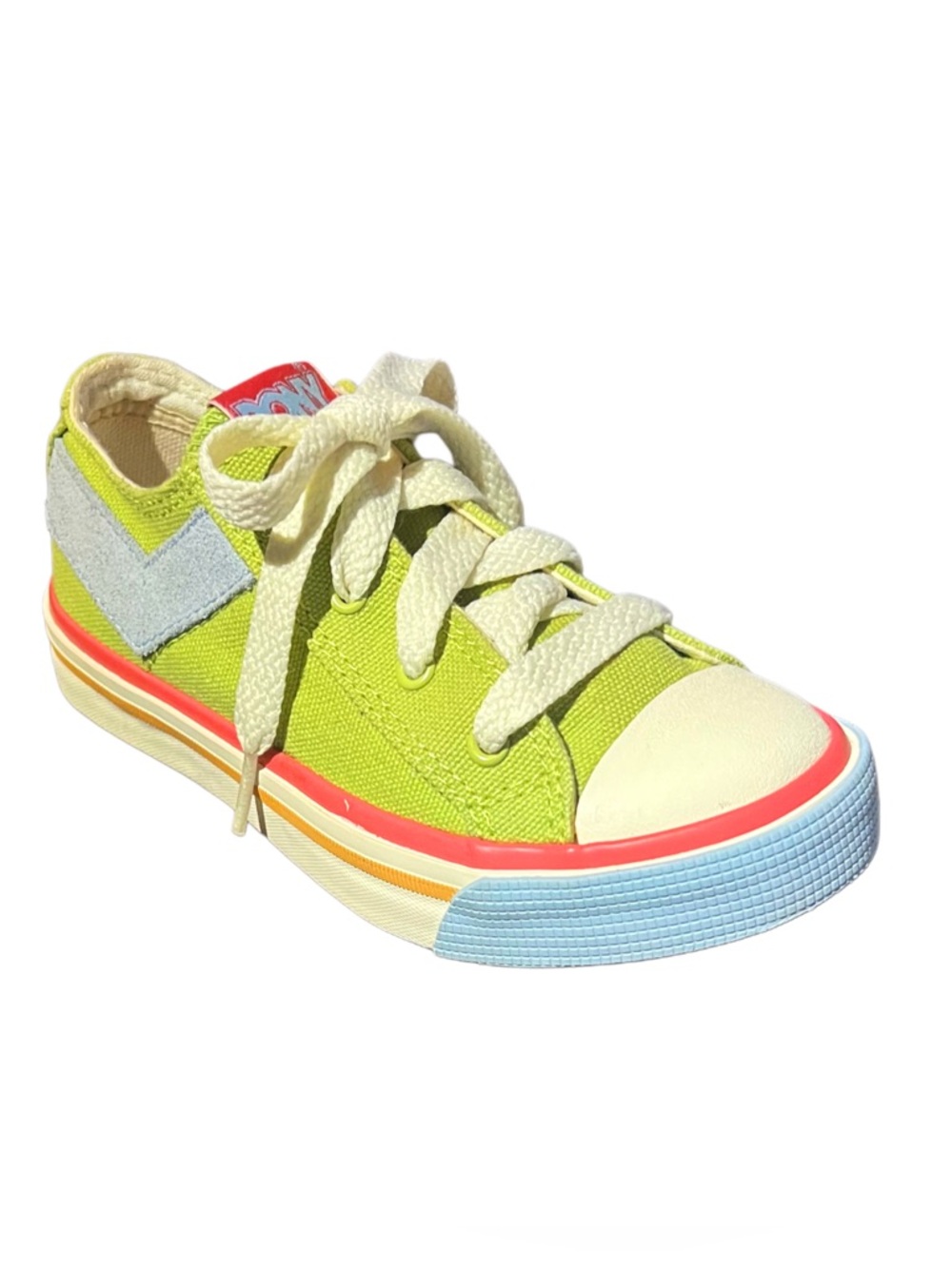 Pony Kids Lime Green Canvas Suede Trim Sneakers Size 13
